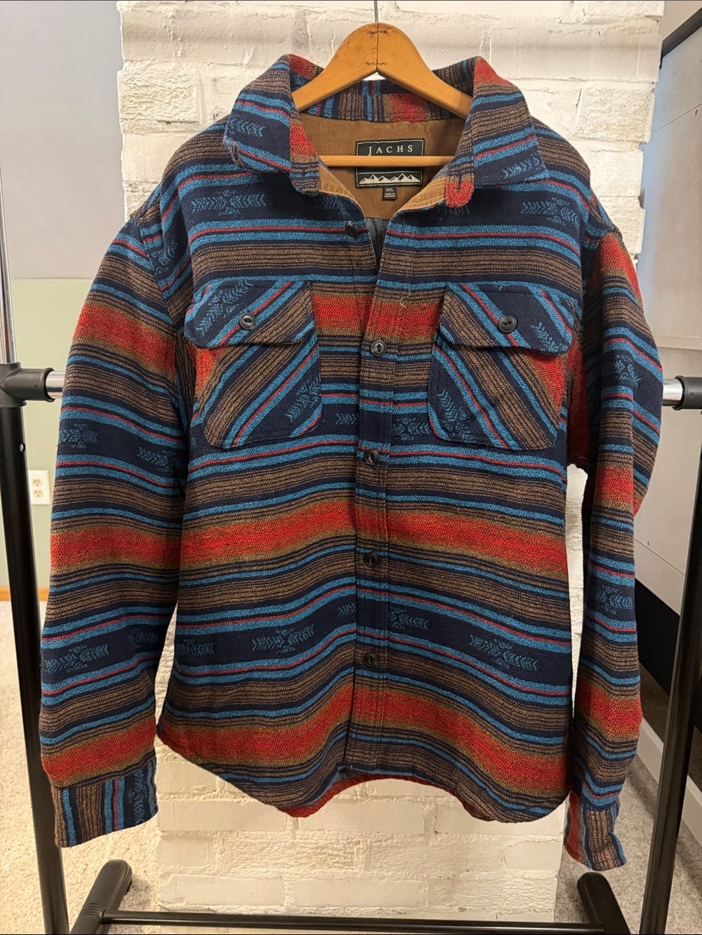 Jachs Button-Up Jacket in Blue, Red & Brown